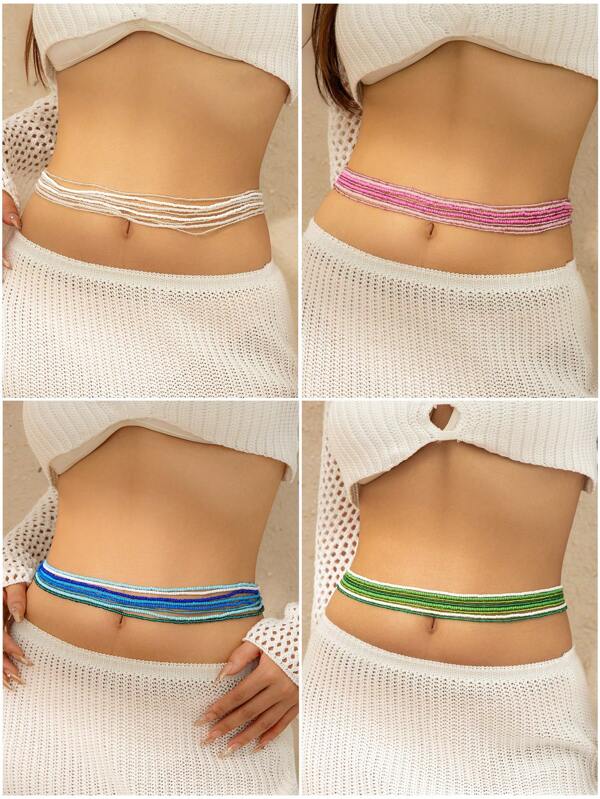 8pcs Vintage Bohemian Style Colorful Beaded Belly Chains, With Basic Minimalist Seed Bead Waist Chain, Women Fashion Jewelry For Everyday Wear And Beach Vacation Decoration Body Chain Set Gift