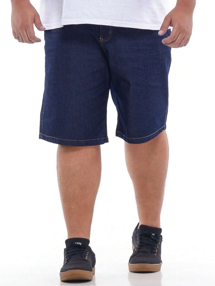 Men Plus Size Denim Shorts - 中等水洗藍 - 查看 1