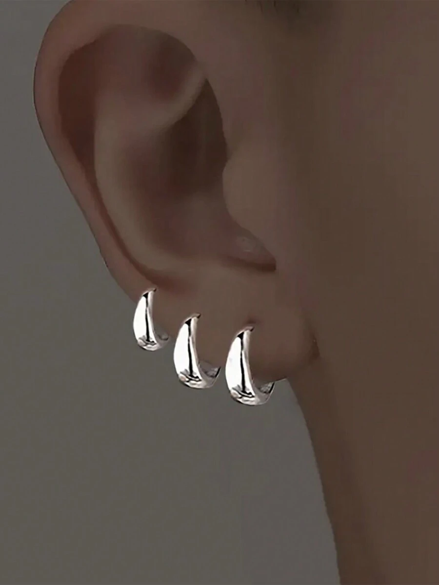 6pcs/Set Fashionable Minimalist Earrings Set, Suitable For Women Daily Wear - Silver - View 1