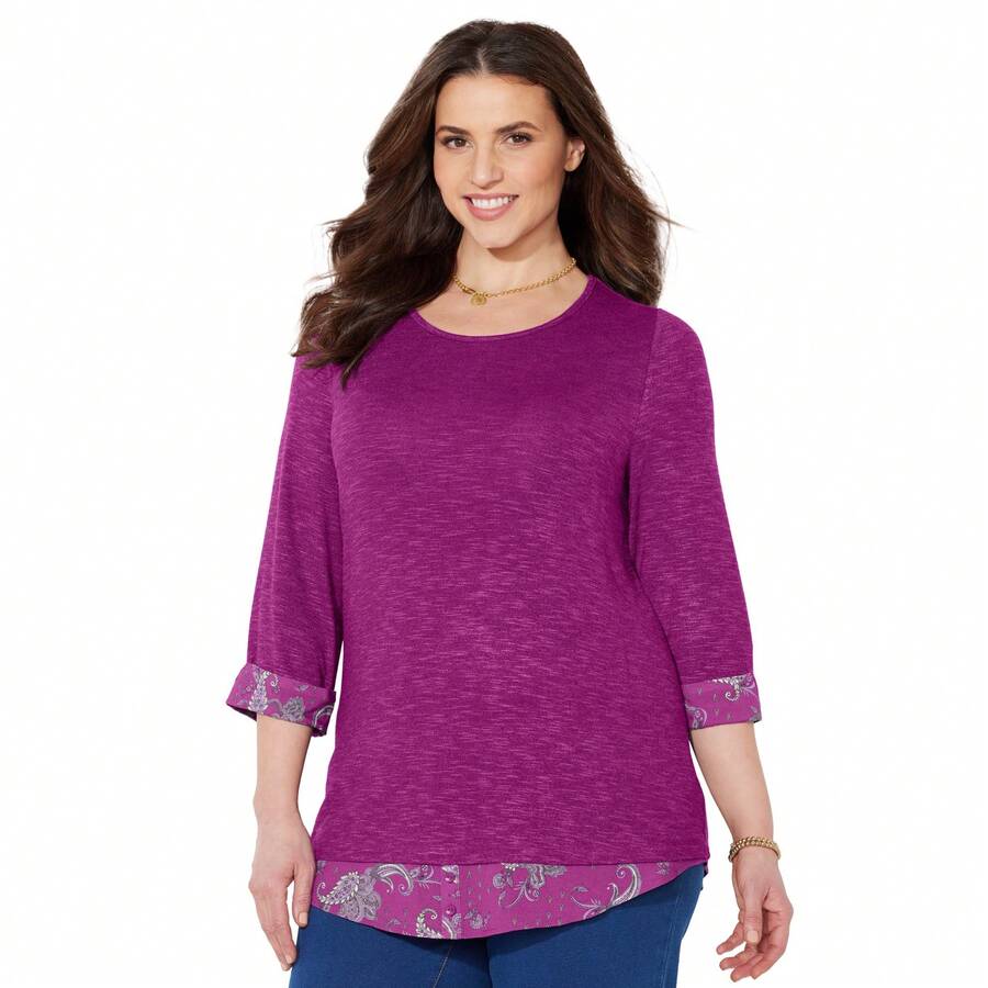 Catherines Women's Plus Size Impossibly Soft Duet Tunic - BERRY HỒNG PAISLEY - Xem 1