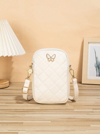 Diamond Grid Embroidery Bowknot Decor Phone Bag Women Crossbody Bag Valentines