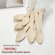 50 pièces Cuillères en bois jetables, 9,5/10/11/14/16 cm, ustensiles de couverts écologiques pour les fêtes, les pique-niques, les dîners à la maison, les desserts, Noël