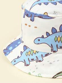 TUTUYA Baby Toddler Sun Hat, Breathable Kids UV Protection Hat With Large Brim, Boys Girls Dinosaur Print Sunhat, Blue & White