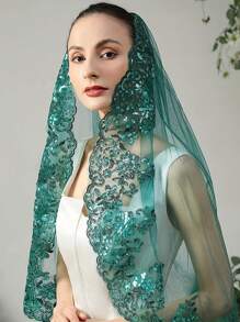 1 pieza de velo de encaje de poliéster con brillo dorado, adecuado para el tocado de novia de bodas, velo para disfraz de fotografía de propuesta