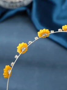 1 件波西米亚风格水钻镶嵌向日葵头带冠冕、发带、发箍、发饰头带 - 黃色 - 查看 5