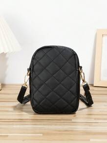 Diamond Pattern Embroidered Bow Decorated Phone Bag Women Crossbody Bag Valentines - Black - View 4