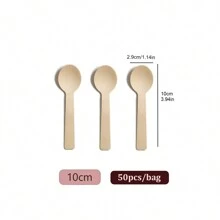 50 pièces Cuillères en bois jetables, 9,5/10/11/14/16 cm, ustensiles de couverts écologiques pour les fêtes, les pique-niques, les dîners à la maison, les desserts, Noël