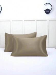 2pcs Solid Color Silky Soft Breathable Ice Silk Pillowcase
