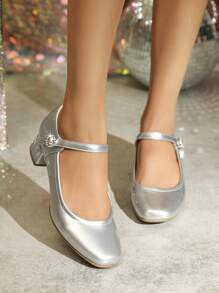 Damen Quadratische Zehenkappe Lässig Komfortable Strass Schnalle Dicke Absatz Weiche Sohle Arbeitsschuhe