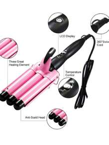 Rizador Triple de Cabello para Ondas 3 Barriles,Rizador de pelo de cerámica ajustable en temperatura, Herramienta de estilismo para el cabello con control de temperatura de dos niveles,Rizador De Pelo Profesional De Cerámica Con Triple Barril, Herramienta De Estilo De Onda Para El Cabello Con Rizador De Pelo - Rosa - Ver 3