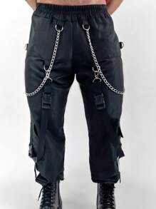 Chain Pants With Zippers And Pockets - Men/Unisex/Lgbt/Cargo/Jogger/Street/Skater/Party/Trendy/Emo/Punk/Grunge/Y2K/Hip Hop - 黑色 - 查看 2