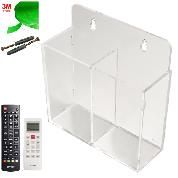 Organizador Porta Controle Remoto Acrílico Transparente Para 2 Controles Ar Condicionado Televisão Mesa Parede