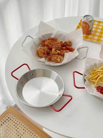 צלחת פירות ים יצירתית מנירוסטה 1 יחידה עם ידיות כפולות לצלייה, לצלייה או להגשת פסטה מתנת חג המולד