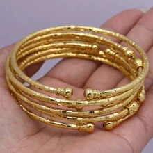 Conjunto de 6 pulseras rígidas con cuentas abiertas chapadas en oro de 24k, joyería clásica y elegante para mujeres en Dubái, Europa, América y África