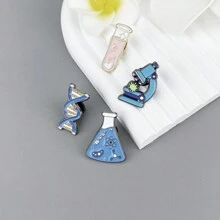 4 件化学实验室创意金属徽章，带有显微镜、烧瓶、DNA 和链条设计，多功能卡通胸针，适合日常穿着服饰配饰别针，用于衣服包包饰品 - 彩色 - 查看 2
