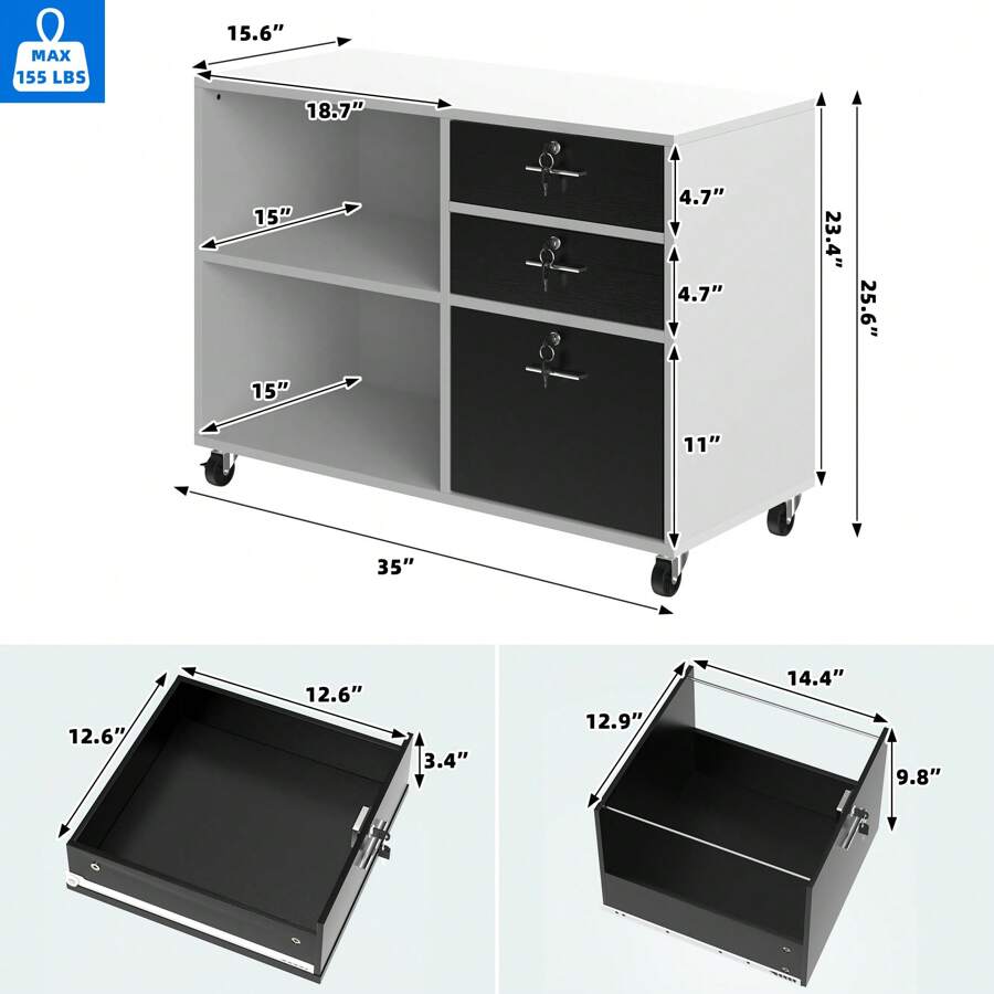 YITAHOME 3Drawers Lateral File Wood Filling Storage Organizer With Lock With