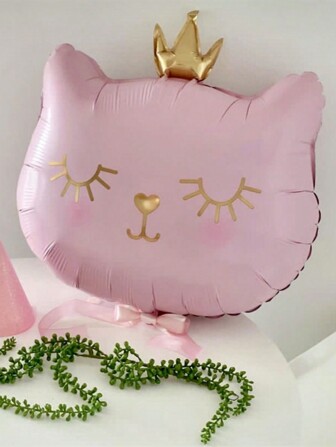 Pink Crowned Cat Aluminum Foil Balloon, Perfect For Birthday Party Decoration And Animal Themed Celebration,