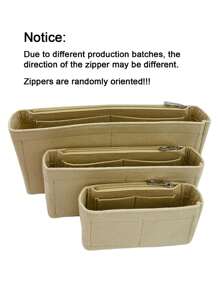 Baguette多口袋收納袋，毛氈布拉鍊化妝品收納袋，適用於女性化妝品和便攜式旅行錢包的多層分隔組織器，學籍用品，老師禮物，返回學校老師配件 - 米色 - 查看 3