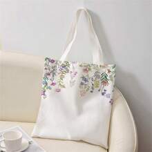Bolsa de mão de ombro gráfico impressa em ambos os lados, bolsa de mão impressa casual para viagens e praia com grande capacidade reutilizável, bolsa de ombro casual feminina grande capacidade, bolsa de praia de lona impressa para compras, sacola de ombro para mantimentos de mulheres impressa.