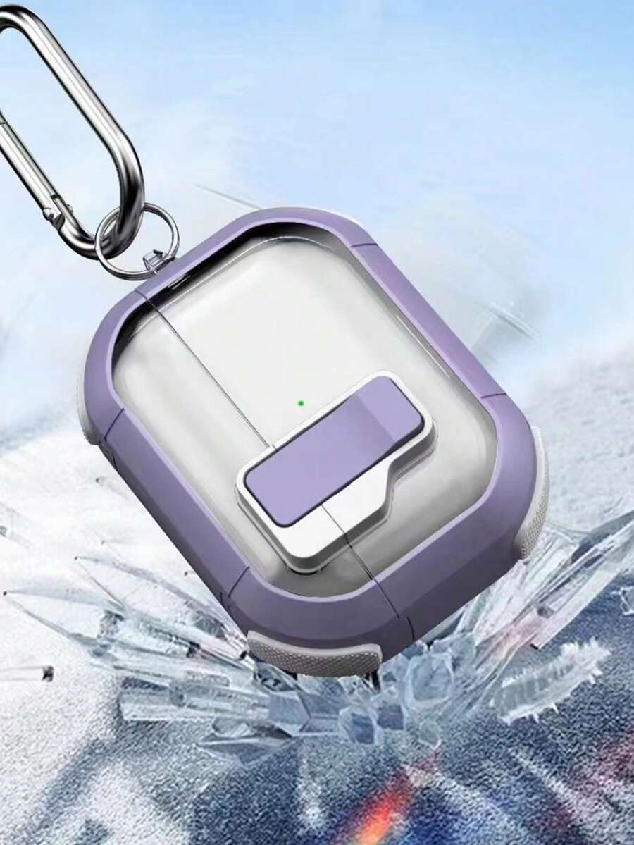 AirPods Pro 2/3 Case Cover With Automatic Pop-Up Design, Shockproof And Anti-Lost Transparent Protective Case With Locking Buckle Compatible With Airpods 1/2 - Purple - View 1