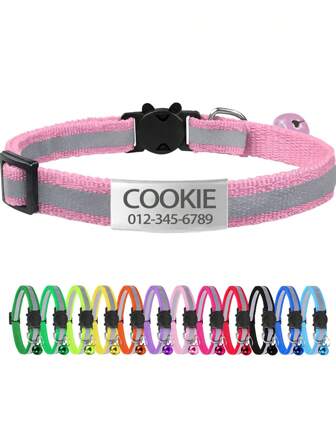 1pc Personalized Custom Adjustable Reflective Pet Collar, Equipped With Cartoon Anti-Choking Buckle And Bell, Suitable For Female Or Male Cats Weighing Within 5kg For Daily Use Ornamental,Engraved,Stainless Stylish,Fashion,Colorful,Vintage,Cute,Contracted,Cuties Custom,Unique,Customized,Personalized Pet For Anniversaries,For Birthdays,Customized Pet Supplies,Easy Comfort