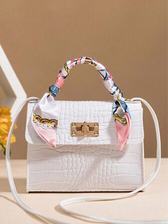 1pc Mini Solid Color Cross-Body Bag With Silk Scarf Embellishment, Ideal Choice For Daily Use And Gift