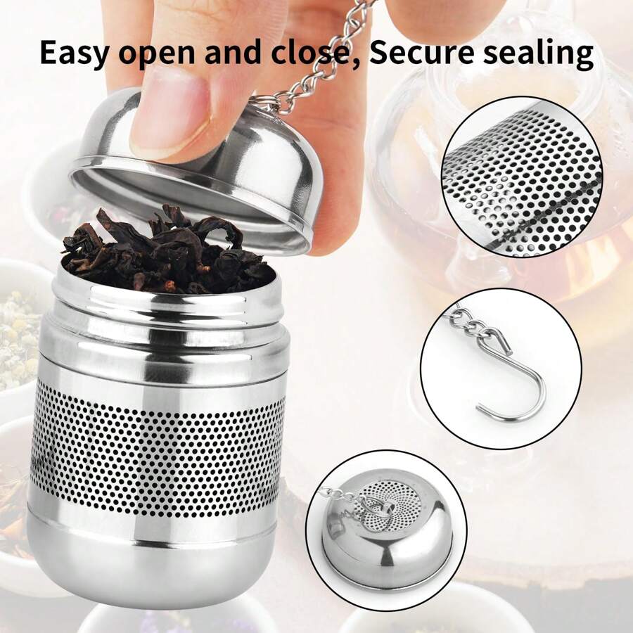 2PCS Tea Infuser Strainer - Stainless Steel Tea Strainers For Loose Tea, Loose Leaf Tea Steeper, Fine Mesh Tea Ball Holder With Chain Hook And Lid, Reusable Tea Filter Bags Diffusers - Silver - View 1