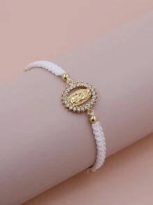 2024年新款純淨白色圓形基督教童貞瑪利亞手編女士手鍊，祈禱和保護珠寶