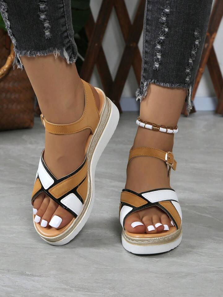 2024 New Women s Slope Heel Platform Sandals Casual And Comfortable High Non Slip Sandals White Sandals Earth Brown Sandals Bump Color Sandals SHEIN