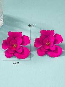 2pcs Flower Decor Stud Earrings - Hot Pink - View 2