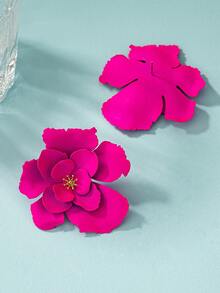 2pcs Flower Decor Stud Earrings - Hot Pink - View 7