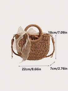 Yogodlns 女士草编手工半月形小单肩包藤编沙滩斜挎包草编斜挎包围巾装饰手工小钱包手提包波西米亚夏季包，时尚柳条包，女士时尚蝴蝶结钱包，夏季时尚度假包