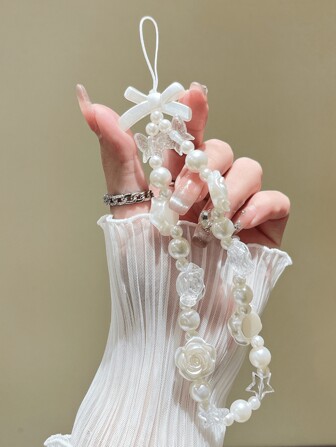 1pc Transparent White Rose Flower Charm Bracelet, French Ceramic Style, Cute And Lovely, For Summer. Also Can Be Used As A Black Frosted Cute And Lovely Keychain For Mobile Phone Or Earphones. Vivacious And Lovely Tulip Pearl Multicolored Beads INS Style Ghostly And Lovely Bracelet. Transparent 3D Beads Minimalist Bracelet With String For Keychain Or Camera Decoration. Cartoon Flower Heart Bear Floral Keychain Accessory With Transparent Beads. Gradient Smile Face Flower Rope Bracelet With Minimalist Personalized Jewelry And Decoration For Mobile Phone Case Or Accessories. Gifts For Mother, Family, Friends, Birthday, Holiday Phone Charm, Phone Chain