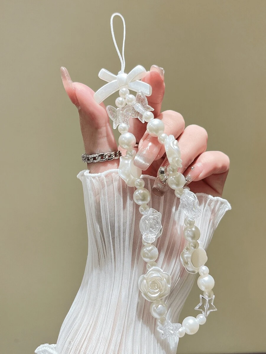 1pc Transparent White Rose Flower Charm Bracelet, French Ceramic Style, Cute And Lovely, For Summer. Also Can Be Used As A Black Frosted Cute And Lovely Keychain For Mobile Phone Or Earphones. Vivacious And Lovely Tulip Pearl Multicolored Beads INS Style Ghostly And Lovely Bracelet. Transparent 3D Beads Minimalist Bracelet With String For Keychain Or Camera Decoration. Cartoon Flower Heart Bear Floral Keychain Accessory With Transparent Beads. Gradient Smile Face Flower Rope Bracelet With Minimalist Personalized Jewelry And Decoration For Mobile Phone Case Or Accessories. Gifts For Mother, Family, Friends, Birthday, Holiday Phone Charm, Phone Chain