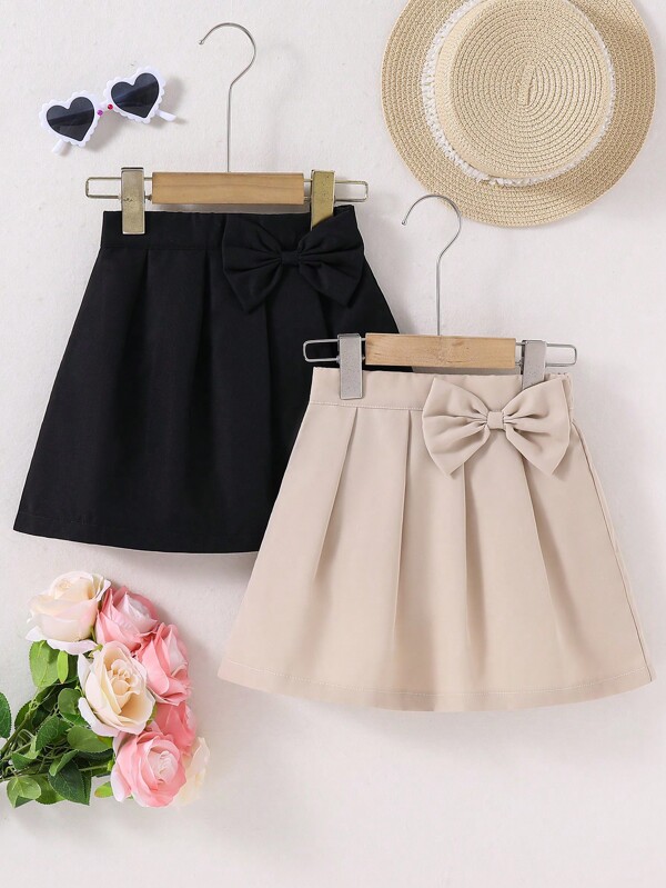 Young Girl 2-Piece Bowknot Front Pleated Mini Skirt
