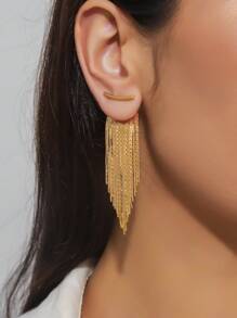 2件套优雅链条流苏长耳环，适合女性约会、派对、母亲节礼物 - 金黃色 - 查看 2
