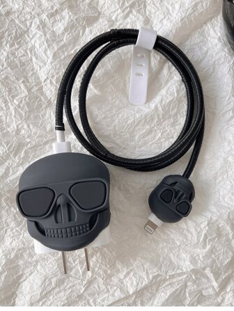 4pcs Cartoon Skeleton Charging Adapter Covers, Compatible With Apple 18/20W Fast Charger, Cable Protector Accessories Charger Protector