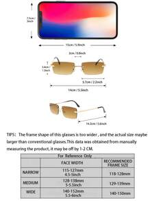 1PC Men Square Rimless Tawny Flat Top Fashion Retro Glasses For Outdoor Vacation Hiking Beach Party Accessories For Summer Beach Vacation,Outdoor,Travel