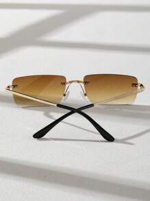 1PC Men Square Rimless Tawny Flat Top Fashion Retro Glasses For Outdoor Vacation Hiking Beach Party Accessories For Summer Beach Vacation,Outdoor,Travel