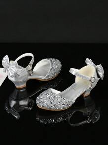 صنادل كعب عالي للفتيات، أحذية أميرة بتصميم نباتي مثقوب باللؤلؤ والأحجارالبراقة وتصميم الفراشة والزهور للعروض والأعراس والحفلات