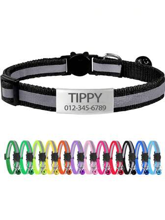 1pc Personalized Reflective Pet Collar With Cartoon Anti-Choking Buckle + Bell For Female/Male Cats Weighing Up To 5kg, Adjustable, Suitable For Daily Use Ornamental,Engraved,Stainless Stylish,Fashion,Colorful,Vintage,Cute,Contracted,Cuties Custom,Unique,Customized,Personalized Pet For Anniversaries,For Birthdays,Customized Pet Supplies