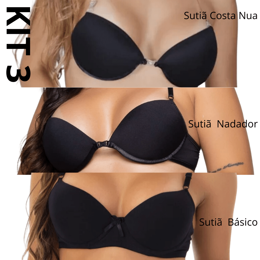 KIT 3 Sutiã Básico Sutiã Nadador Sutiã Silicone