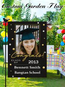 1PC 12*18in, Graduated Custom Black Garden Flag, Congratulation Text Custom, Double-Sided Garden , Yard Decoration, Outdoor Decoration, Home Decoration, Party Decoration, Suitable For All Seasons, A Gift To Family, Personalized Gift, Flagpole Not Included