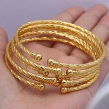 Conjunto de 6 pulseras rígidas con cuentas abiertas chapadas en oro de 24k, joyería clásica y elegante para mujeres en Dubái, Europa, América y África