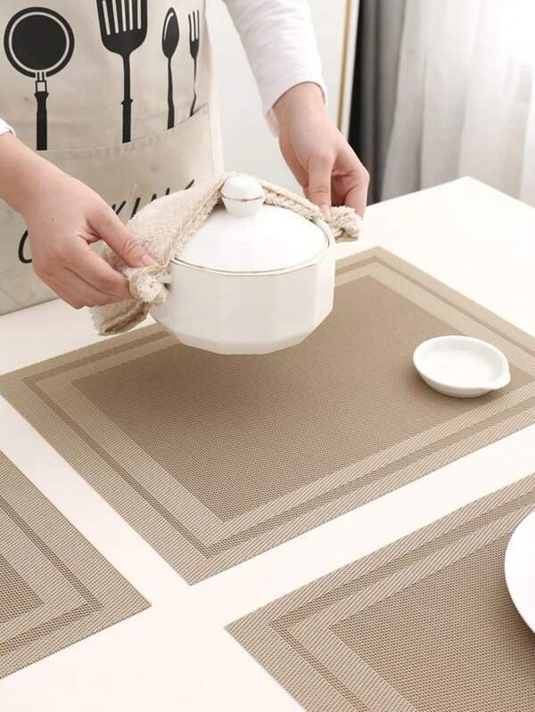 2/6/12pcs Set Multicolor Simple Striped Woven PVC Placemats, Washable, Easy To Clean, Wipe-Clean, Non-Slip, Heat-Resistant, Holiday Wedding Party Dining Table Decor