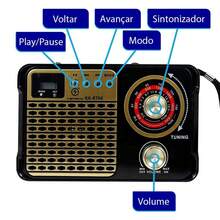 Rádio retro com bluetooth vintage AM/FM/MP3/USB KA-8706 - Cinza - Visão 3