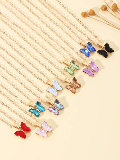 10pcs Gold Butterfly Pendant Necklace Gold Filled Minimalist Cubic Zirconia Butterfly Pendant Cute Crystal Butterfly Necklaces For Women Girls