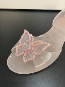 Zomer Peep-Toe Platte Sandalen Met Strass Strik Jelly Schoenen, Antislip Zachte Bodem Plastic Lage Vamp Strandvakantie Sandalen