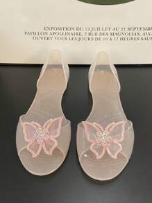 Zomer Peep-Toe Platte Sandalen Met Strass Strik Jelly Schoenen, Antislip Zachte Bodem Plastic Lage Vamp Strandvakantie Sandalen