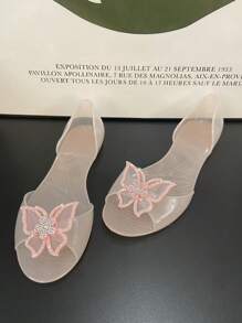 Zomer Peep-Toe Platte Sandalen Met Strass Strik Jelly Schoenen, Antislip Zachte Bodem Plastic Lage Vamp Strandvakantie Sandalen